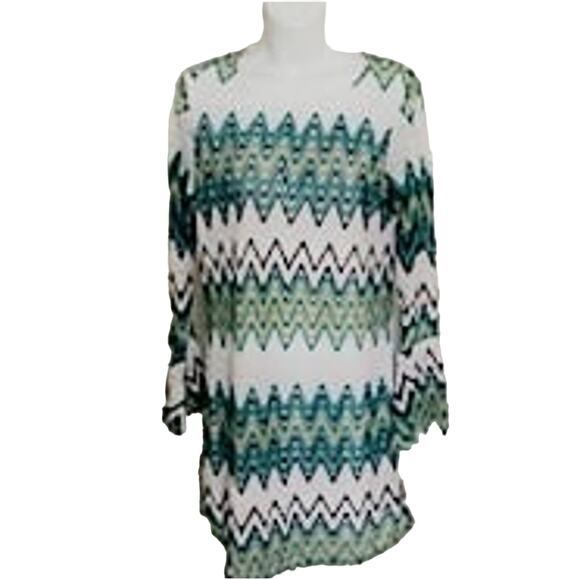 Tacera Size M Crochet Chevron White & Green & Blue Mini Dress Style#5228-1226KK - Picture 1 of 8